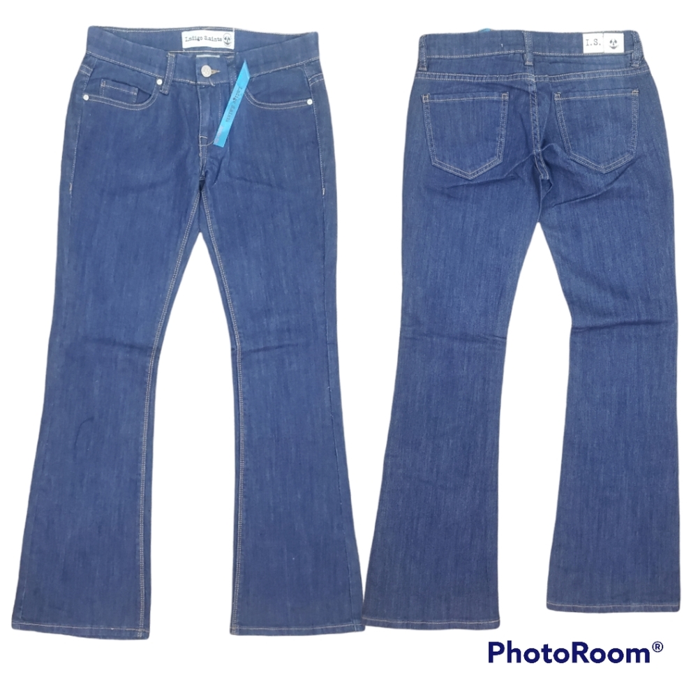 Indigo Saints Petite Women's Flare Leg Jeans Dark Wash Size 26 NEW